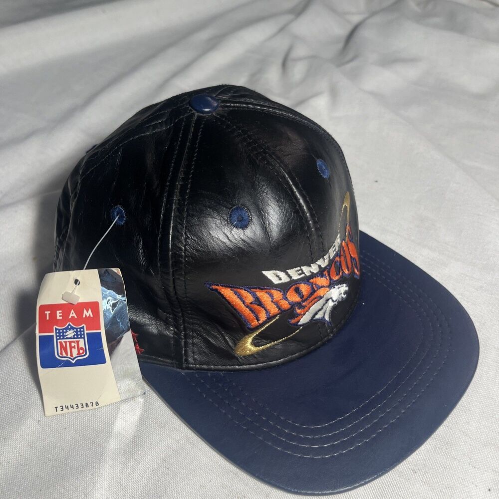 Vintage 90s Denver Broncos ProElite Leather Hat Strapback NWT Deadstock NFL